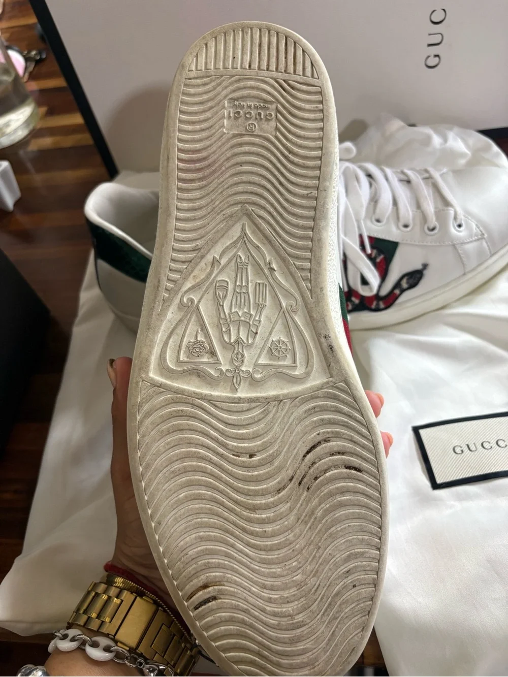 Gucci White Leather Sneakers with Red Snake Embroidery